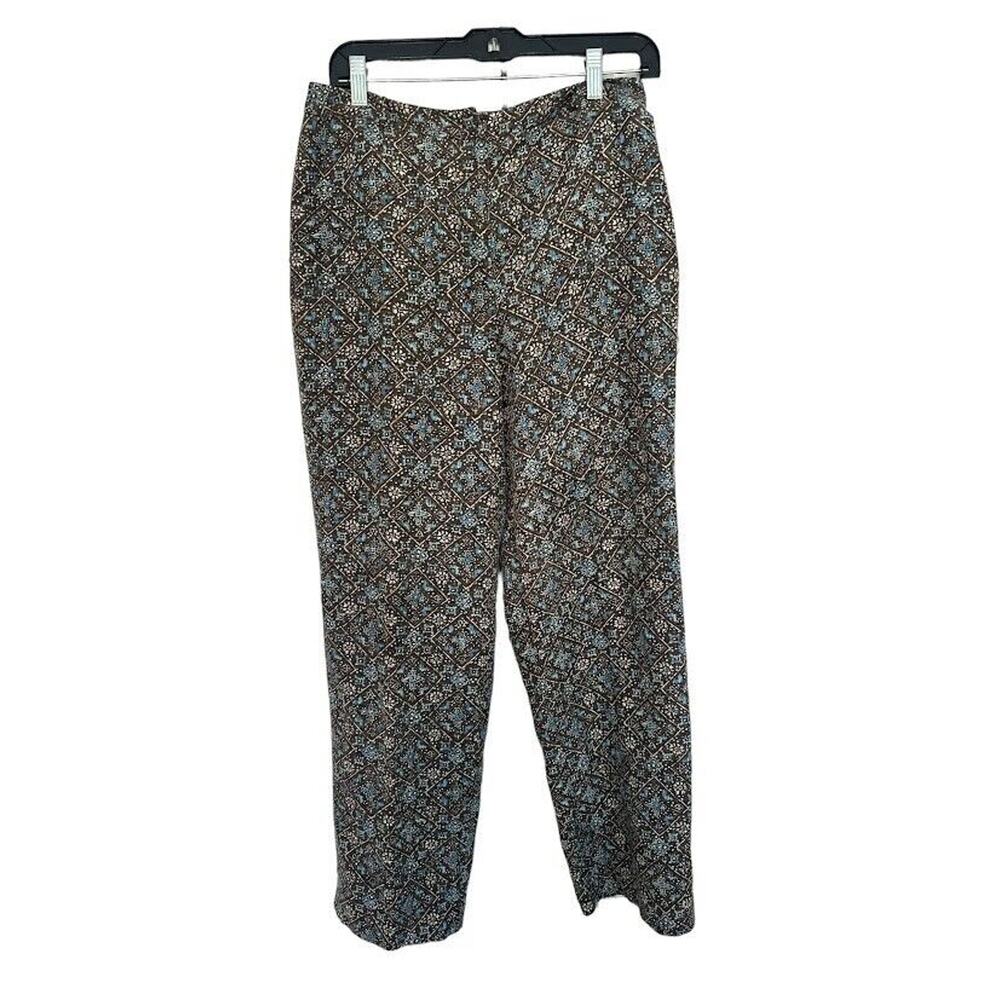 Talbots Pants Womens 10 Brown Geometric Pure Silk High Rise‎ Straight Boho VTG